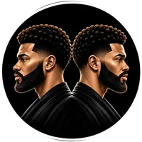 The AfroBrit Barbers seal: two mirrored profiles with faded haircuts and beards above the wordmark and the strapline Craft, Culture, Community